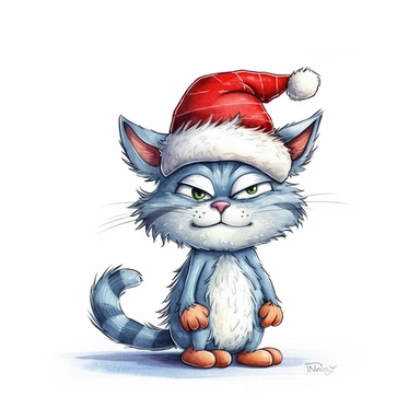 Axel scheffler illustration style happy Christmas cat, high definition, 8k, insanely detailed, fine detail, sharp focus, illustration, white background, isolated clipart vector