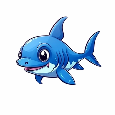 Realistic baby cute shark clipart, simple, blue, white, isolated on white background, 2D, cartoon style, joucy color, 4k