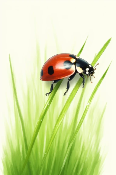 Ladybird Ladybug on green grass blade Clipart, watrcolor on white background, High Quality,
