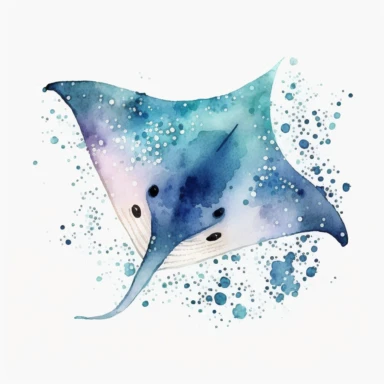 watercolor clipart of a manta ray clipart , cute cartoon marine animals, watercolor, watercolor paper texture, no background. clear simple shapes. isolated clipart. Adorable. High quality.