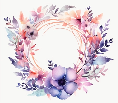 Experience the enchantment of nature with this 3D watercolor clipart featuring a mesmerizing floral wreath against a clean white background. The artwork is skillfully crafted to replicate the fluidity and vibrancy of watercolors, creating a visually striking composition. The clipart exudes a mood of tranquility and beauty, evoking the feeling of strolling through a blooming garden. Against the white background, the vibrant colors and intricate details of the watercolor flowers shine, adding a se