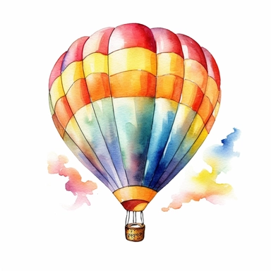 watercolor painting, a cute hot air balloon clipart, dicut clipart on white background