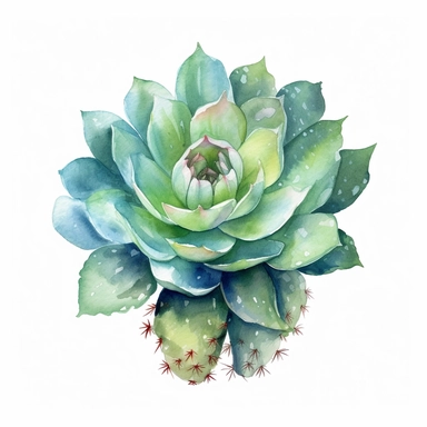 create a hand drawn watercolor clipart of a cactus succulent flower, white background, 4k