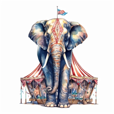 watercolor art of circus elephant, in the style of realistic and hyper-detailed renderings, sketchfab, ahmed morsi, realistic watercolor paintings, use of common materials, handcrafted designs, with white background clipart