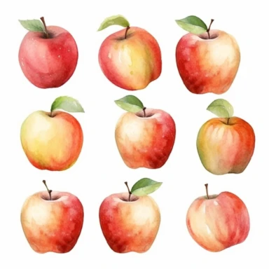 basic watercolor fall apples in minimal hand drawn style, Etsy, textured, clipart, white background