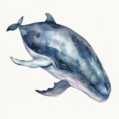 watercolor cute whale clipart, blue whale clipart , original hand drawing, style of the artwork, mood of the artwork, white background, 8K quality, ultra detailed , clipart, white background, High Quality, ultra detailed