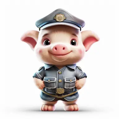 Adorable cute fantasy baby pig dressed like city guard standing in dynamic pose,front view,fullbody,sharp through out,happy expression, nursery art, clipart image, lineart image, white background, very detailed, 8k, composition wide shot