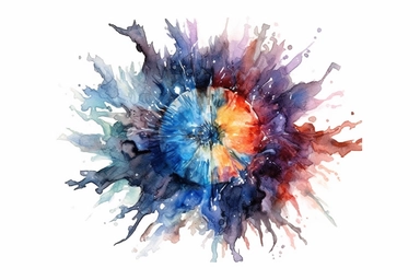 Watercolor, Design a post-neutron star, a cooled remnant with an ultra-dense core composed of exotic matter clipart, hd, on a white background, spaced out