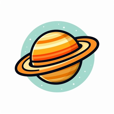 very simple yet funky clipart comic image of a 60s style planet saturn with a white background