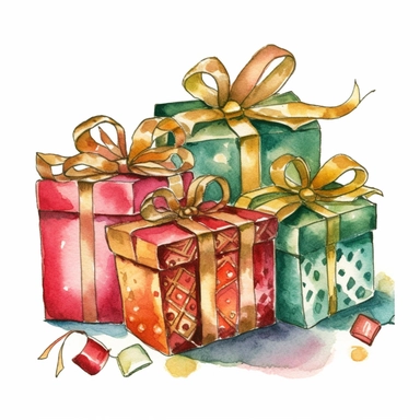 watercolor clipart of Christmas advent calendar, red green gold colors, isolated on white background