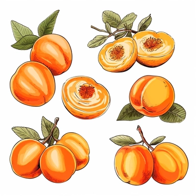 apricot clipart, sketch art, vector, white background