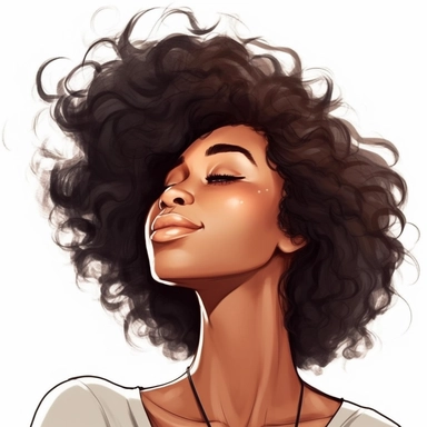detailed Black Girl Self Love Clipart , solid white background, beautifull, contour, Self-Love and Confidence, super cute, african , , american african, Wavy hairs , countour, portrait photography by ANIMATION