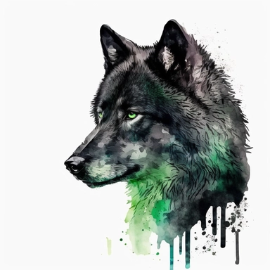 photo of a beautiful black wolf with green eyes watercolour clipart, minimalist, white background, 8k, 1606016102