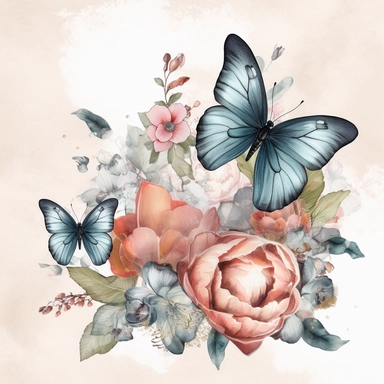 a retro watercolour butterfly floral design clipart for sublimation