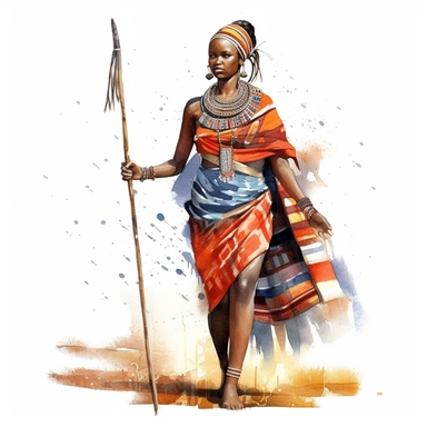 clipart, watercolor, girl in national costumes, Masai Africa, high resolution photorealistic image. 3D