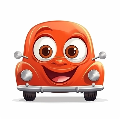 fantasy happy cute classic car face, cartoon, clipart, mascot, isolated on white background