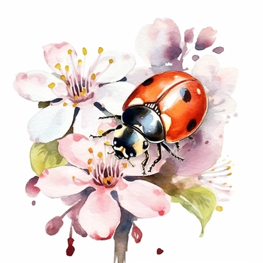 watercolor ladybug flower clipart, vivid colors, hyper realism