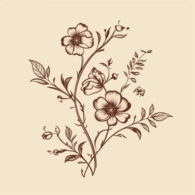 a simplified vector line art Floral illustration, victorian, vintage, minimalism, Flower, Botanical clipart, branches