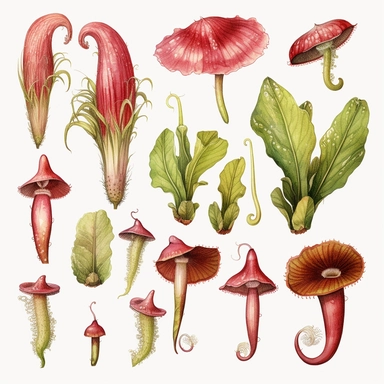Clipart, vintage, watercolor, Sarraceniaceae, carnivorous plant, botanical illustration, hand drawn, texture