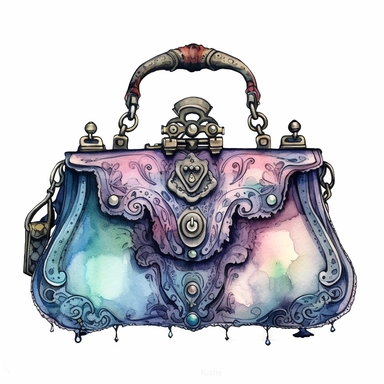 Watercolour Magic Mystical realistic victorian vintage fashion handbag clipart , dreamu clipart,trippy, white background