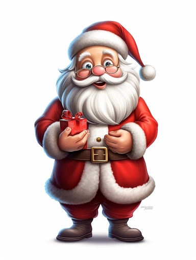 Create a heartwarming clipart of a cute and cuddly Santa Claus, spreading joy and love this holiday season, white background