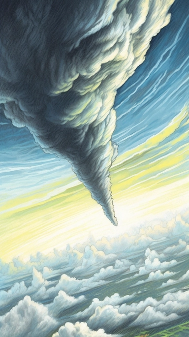 big tornado, clipart, Cartoon illustration, Colored pencil illustration, Realistic illustration, Eye-level Shot, Center Composition