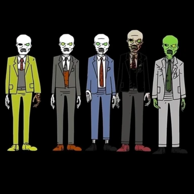 a set of black line clipart inspired by zombie wars and eat the rich and income inequality and class warfare and The Purge and retro rubber hose style animation