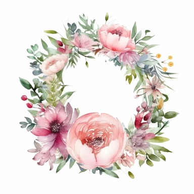 elegant Mother’s Day wreath ,watercolor clipart ,minimalist ,beautiful colors,isolated white background,8k
