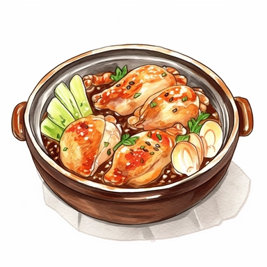 foods such as Samgyetang, ,Gorgeous Samgyetang, watercolor clipart on a white background ,good looking food, delicious, yummy, foodie, healthy,