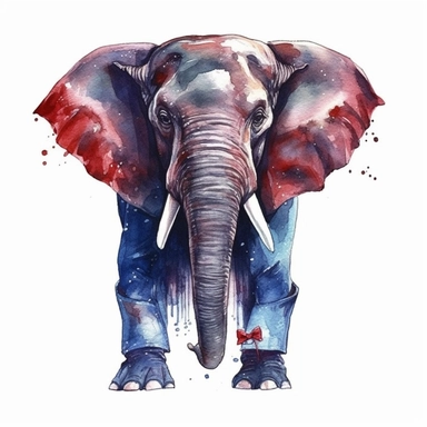 watercolor art of circus elephant with a bowtie, in the style of realistic and hyper-detailed renderings, sketchfab, ahmed morsi, realistic watercolor paintings, use of common materials, handcrafted designs, with white background clipart