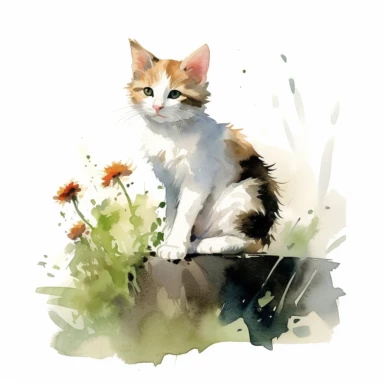 a happy kitten, watercolor painting by WINSLOW HOMER, clipart, white background