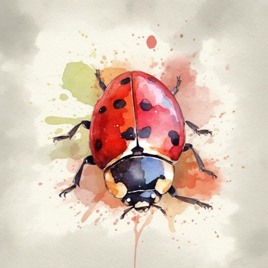 a Cute Lady Bug watercolor Clipart sublimation clipart graphic, full body, clipart, sticker, a single picture, cartoon style, highly detailed, 8k, one image in the frame--no text in the picture--