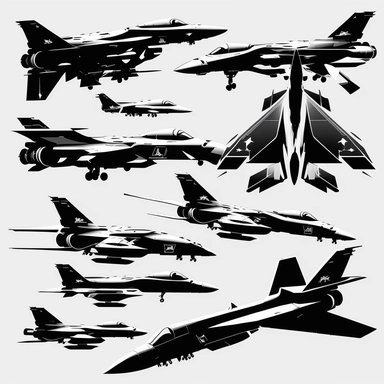many fighter jets clipart black and white separated