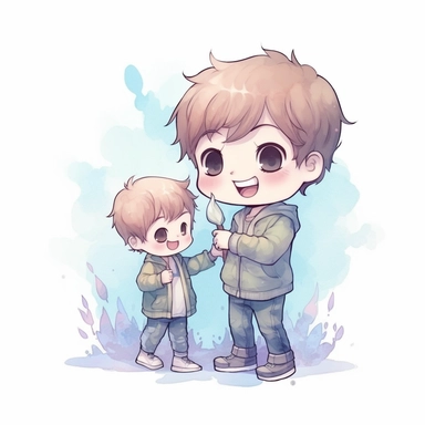 little boy, full body, holding toothbrush learns how to brush his teeth, watercolor clipart, strybk, full illustration, 4k, sharp focus, watercolor, smooth soft skin, children's style fairy talkes, chibi kawaii,