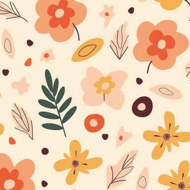 simple floral Pattern | GENRE: digital graphic clipart Art | EMOTION: cheerful | SCENE: A seamless pattern featuring simple digital graphic clipart art flowers in same sizes, with balanced negative space, in a peaceful and dreamy color palette | TAGS: doodle, floral, pattern, simple, cheerful | DESIGN ELEMENTS: Organic shames, bold textures, ample negative space | AESTHETIC: cheerful cartoon | COMPOSITION: Seamless, repeating pattern with a harmonious arrangement of elements and balanced negativ