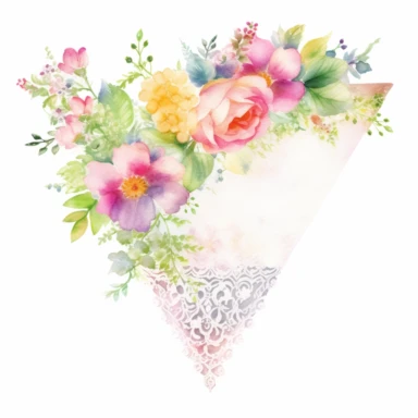 Watercolor Lacy Floral Corners Clipart, white isolated background, space out, hd