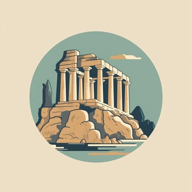 Design an image for the Ancient Ruins that evokes a sense of inspiration and wonder. The image should have a neutral color palette and clean, sleek lines. Create a modern and minimalist design, resembling a sticker or clipart, while capturing the essence of ancient Greek ruins from the Archaic period. The image should evoke a feeling of discovery and curiosity, inviting players to uncover the secrets of the past as they explore the game board. Let the design inspire a sense of awe and ignite the