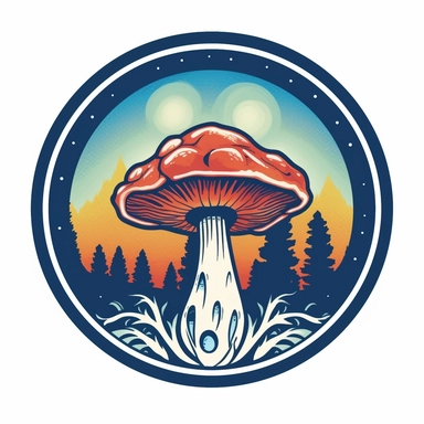 graphic bold, magic mushroom round logo, clipart, Colorado state flag colors