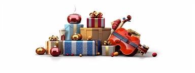 christmas cd with several different gifts on white background with clip art, in the style of igor morski, miniature sculptures, animated gifs, emotive body language, kitchen still life, 1970–present, giotto