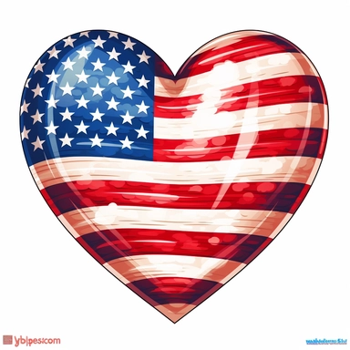 american patriotic flag love heart clipart illustration, centred, vibrant colors, red, white and blue, add the flag, on a white background, no watermark, no logo, no writing