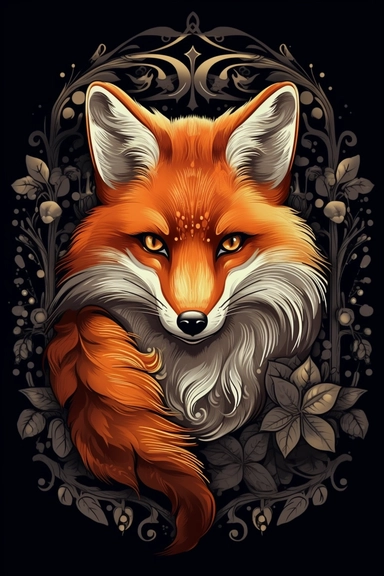 Fox looking at the camera, Siberian forest, Winter Complete filling, Inscription Siberia, dark background, logo, clip art, vector graphics
