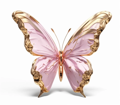 pink butterfly with gold wing art print, in the style of patricia piccinini, animated gifs, kerem beyit, marc quinn, enamel, sketches, 1st version, clipart graphic, white background