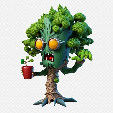 3D Cartoon in form of dietitian tree clipart mascot,transparent background, 128K,supermega pixel, insane detail, hyper detailed,huge details, UHD, 8K