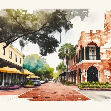 Florida, Orlando, red brick road, watercolor street, van gong, clip art, negative space