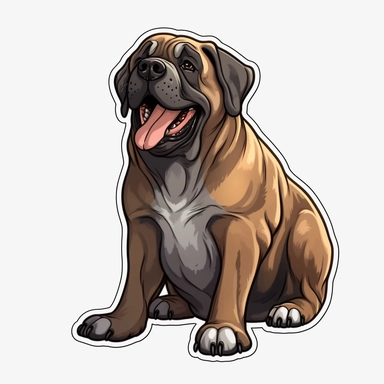 cute Mastiff Dog, happy and smiling, bold line, clipart, sticker, white background, no shadow, 8k detail