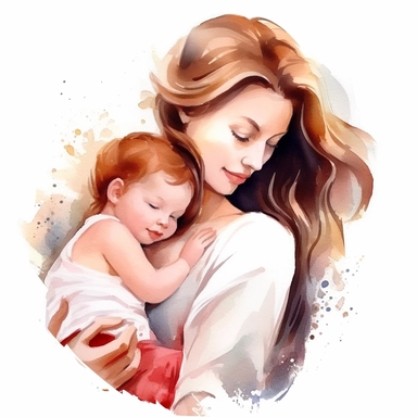 Mother's Day clipart, Watercolor, mother, baby in her arms, happiness, love, kindness, life, clipart, photorealistic