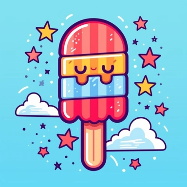 isolated flat clipart on a white background of a cute Fourth of July themed popsicle with stars on a blue background and red horizontal stripes tshirt design graphic, in the style of daniel f. gerhartz, transcendent, nikon d850, art of burma, captures the essence of nature, in the style of organic forms and patterns, expansive skies, hyper-detailed illustrations, i can't believe how beautiful this is, lively colors