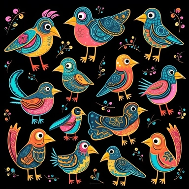 cute cartoon bird clipart, black background,--no cut off edges