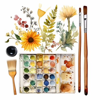 watercolour crafter, Crafting materials, neutral Watercolor Clipart on a white background  - <@1098423716465102849> (62%) (fast)