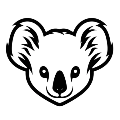 small clipart logo of a koala head. thick black lines only, white background